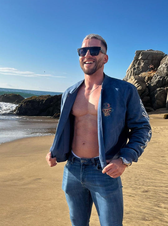 Cropped Suede Bomber Jacket - Navy - JJ Malibu