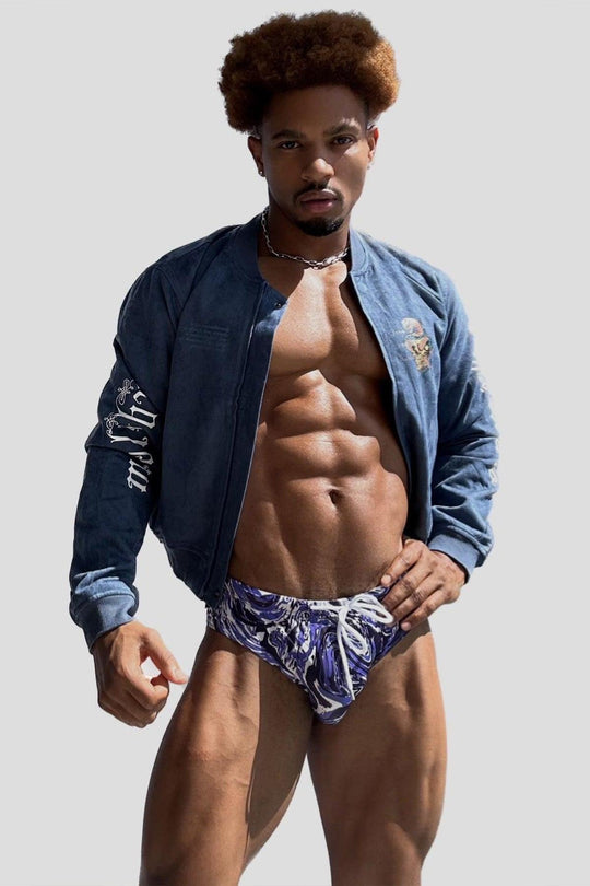 Cropped Suede Bomber Jacket - Navy - JJ Malibu