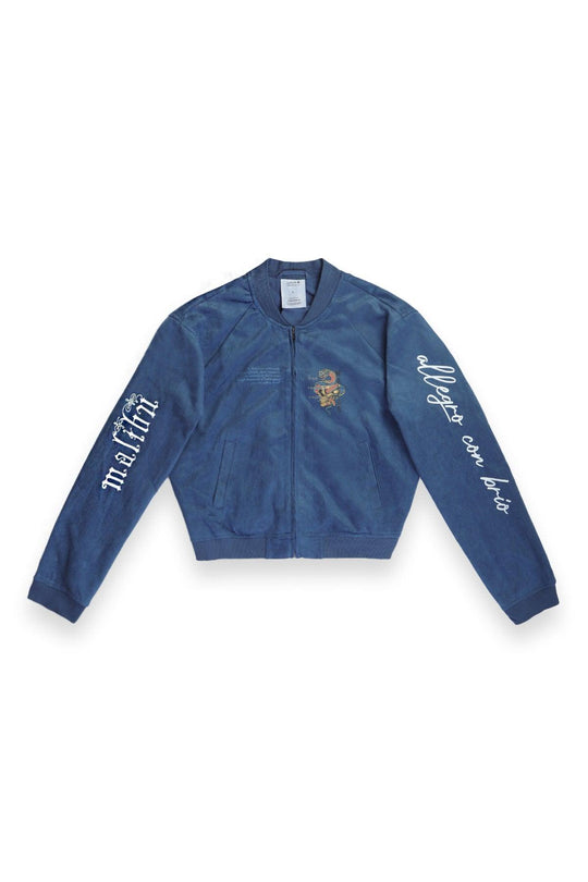 Cropped Suede Bomber Jacket - Navy - JJ Malibu