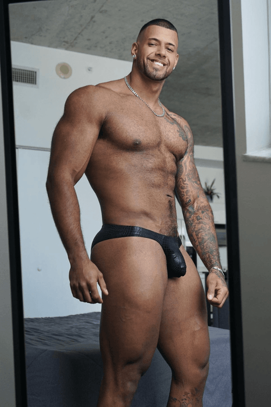 Nocturnal Vegan Leather Brief with Bulge Pouch - Crocodile Pattern - JJ Malibu