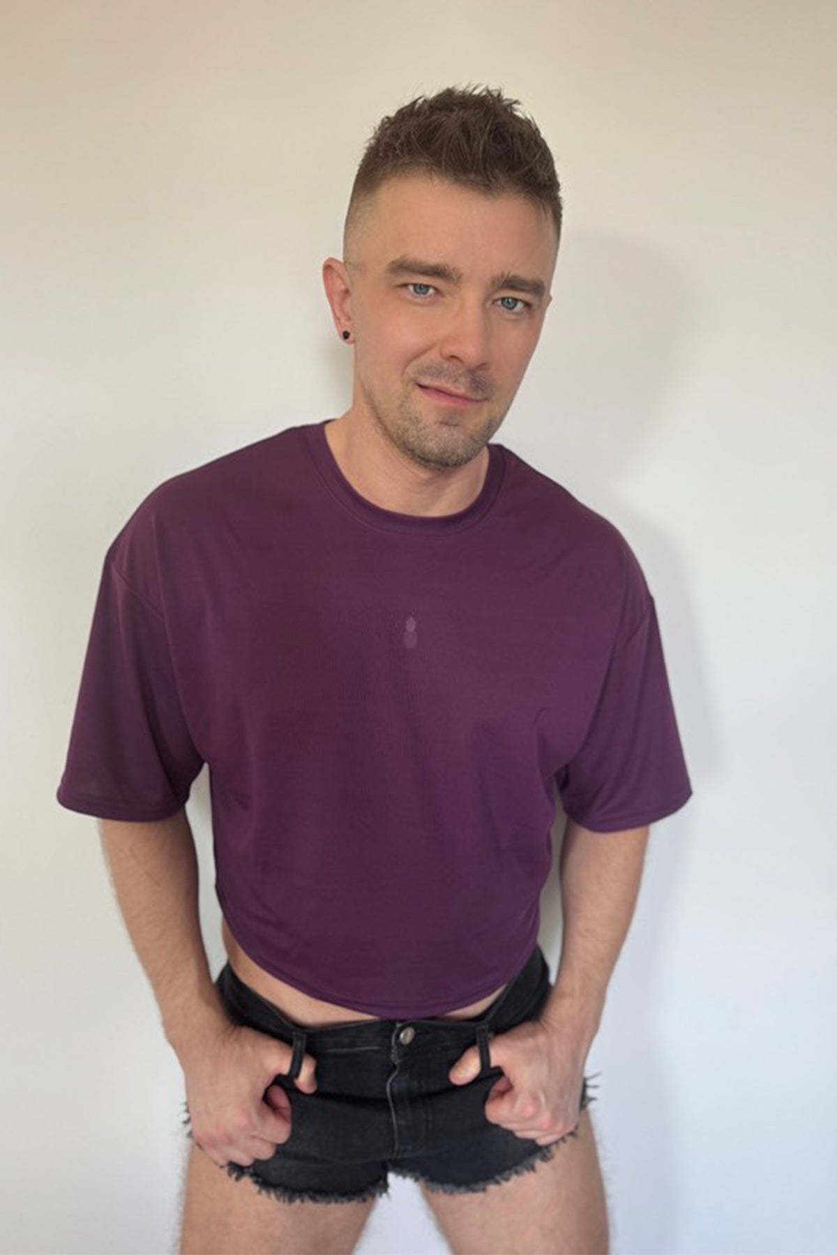 Cool-Dry Oversized Relaxed Crop Top - Plum Purple