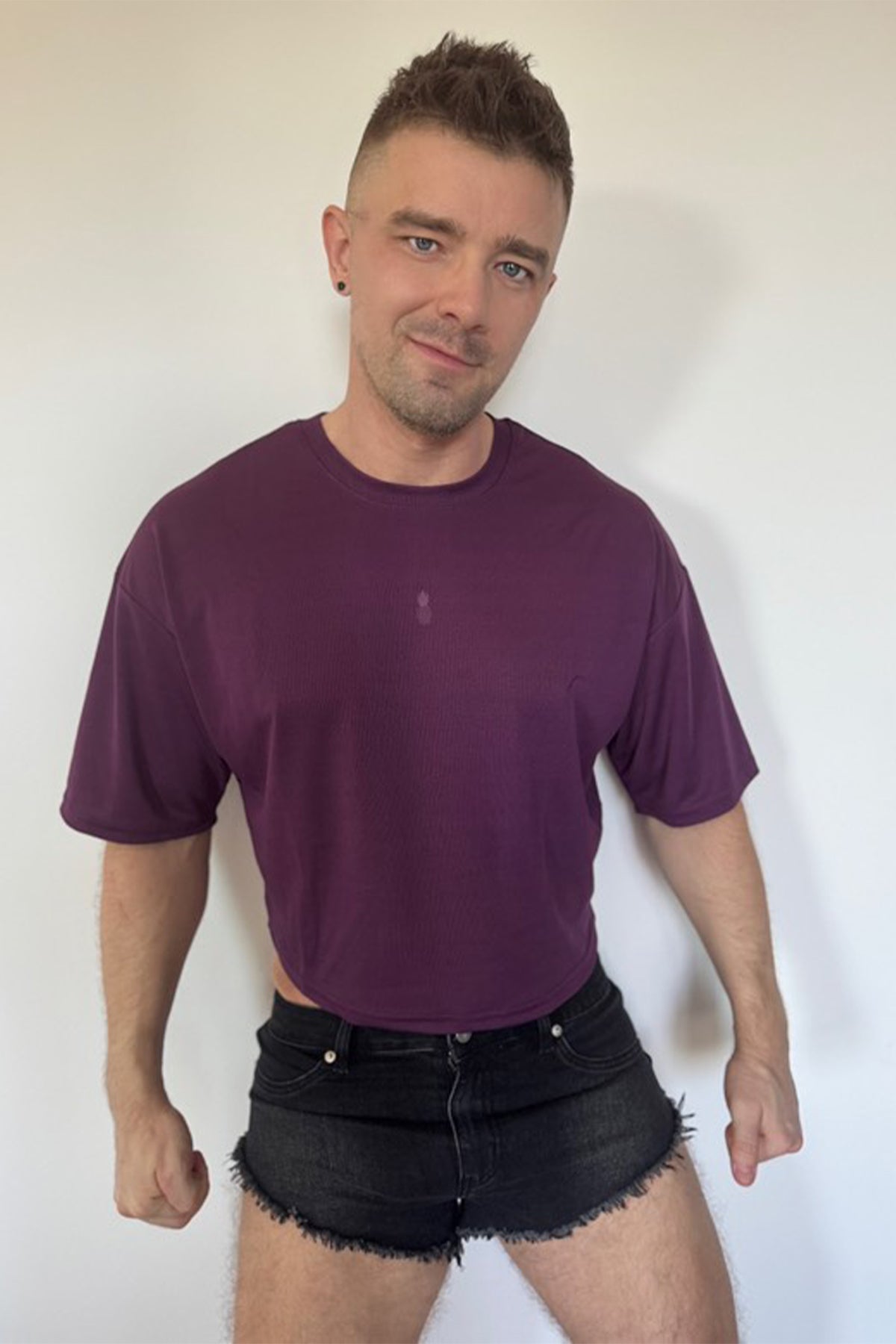 Cool-Dry Oversized Relaxed Crop Top - Plum Purple