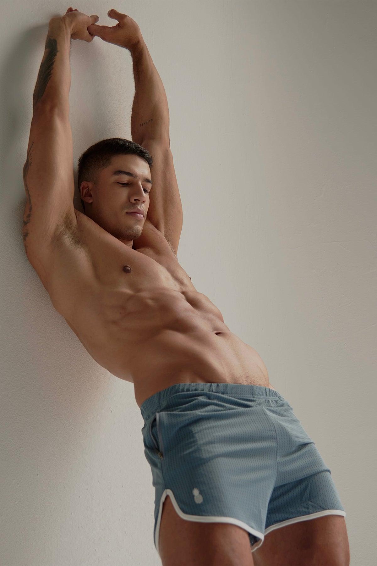 Work-It-Out Perforated 4" Short Shorts - Artic Blue - JJ Malibu 