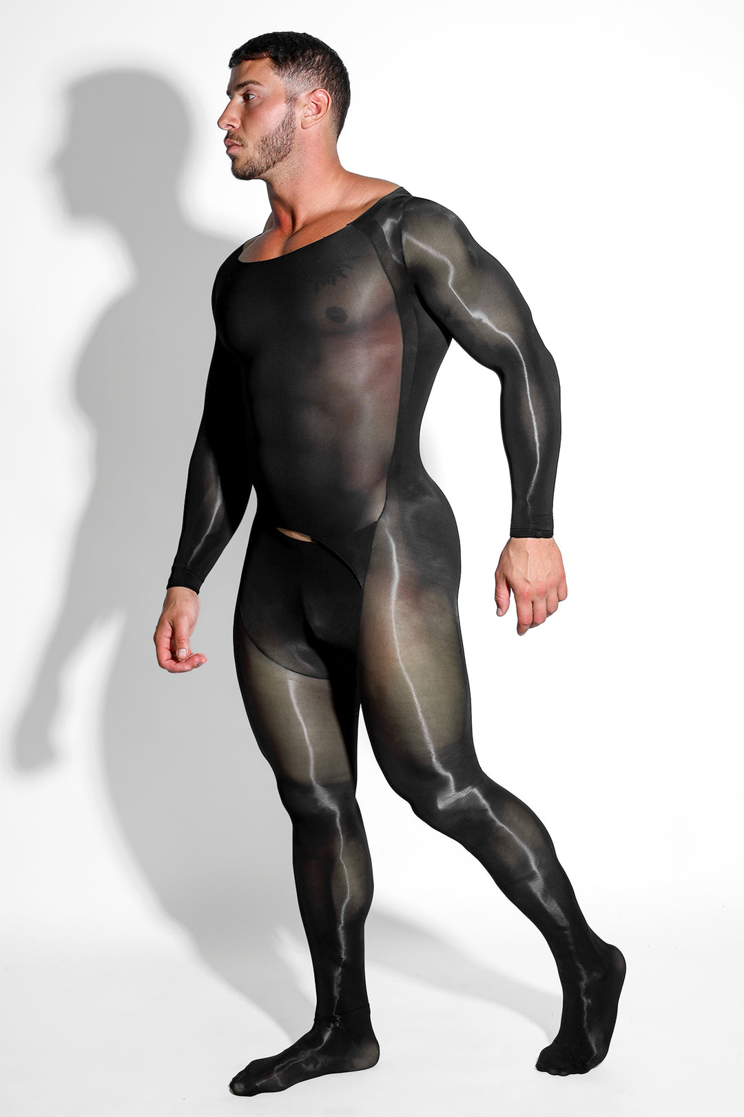 Men's Sheer Mesh Onesie Bodysuit with Hollow Crotch Cutout