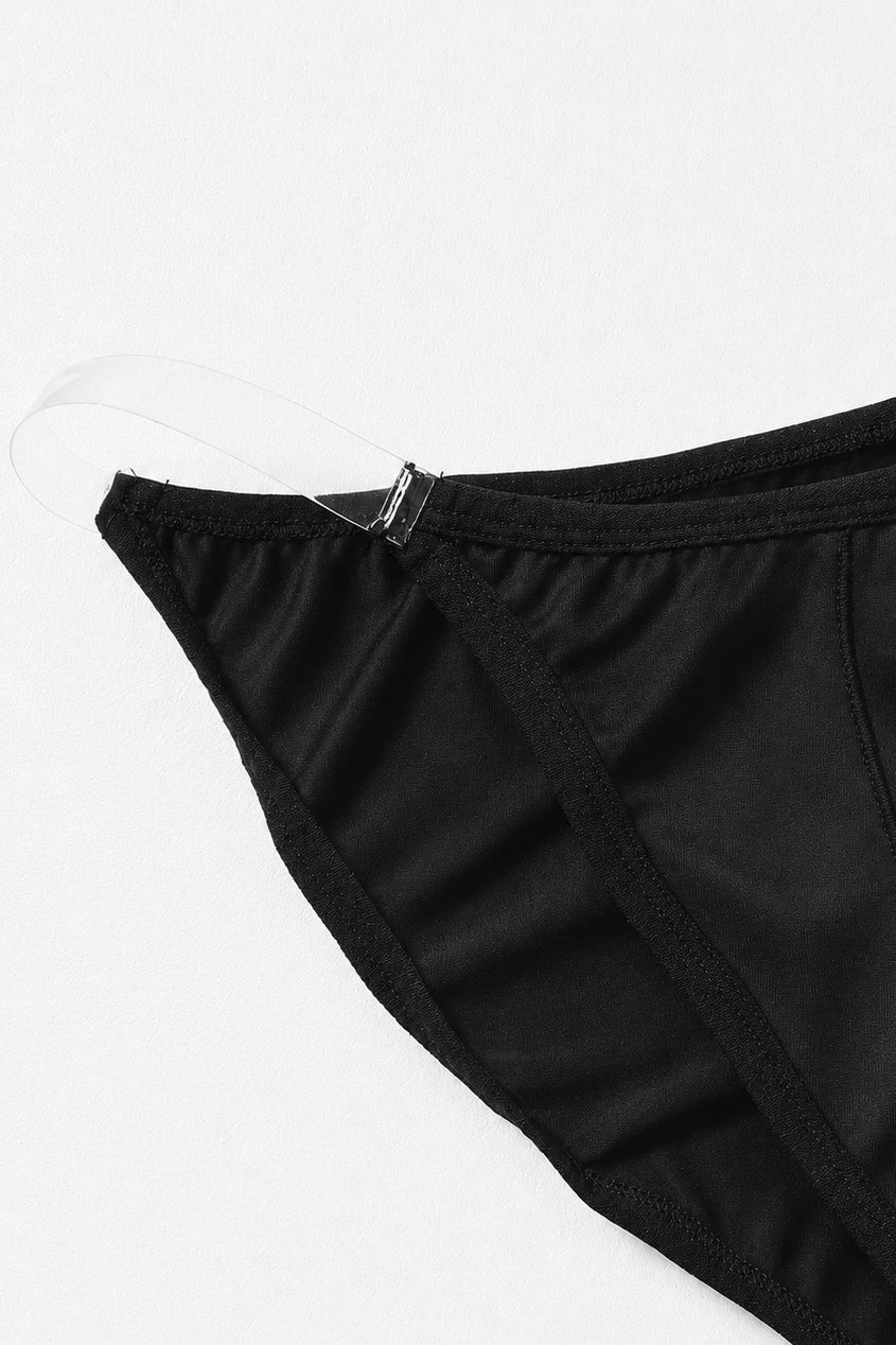 Clear Side Satin Briefs - Black Licorice