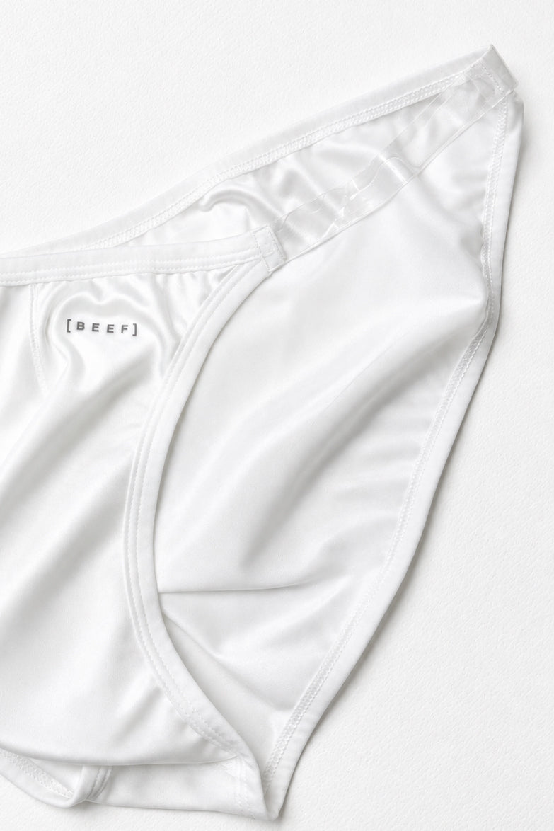 Clear Side Satin Briefs - Pearl White
