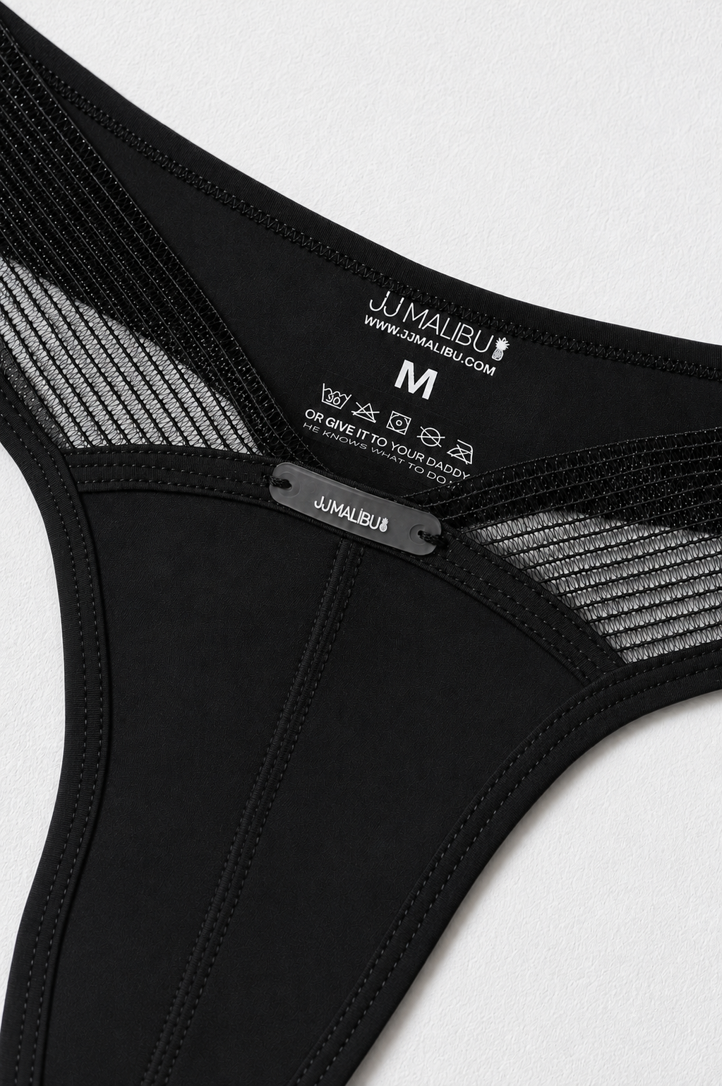 Lattice Side Mesh Thongs - Black Licorice