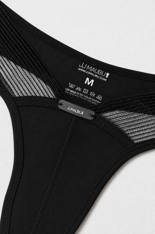 Lattice Side Mesh Thongs - Black Licorice