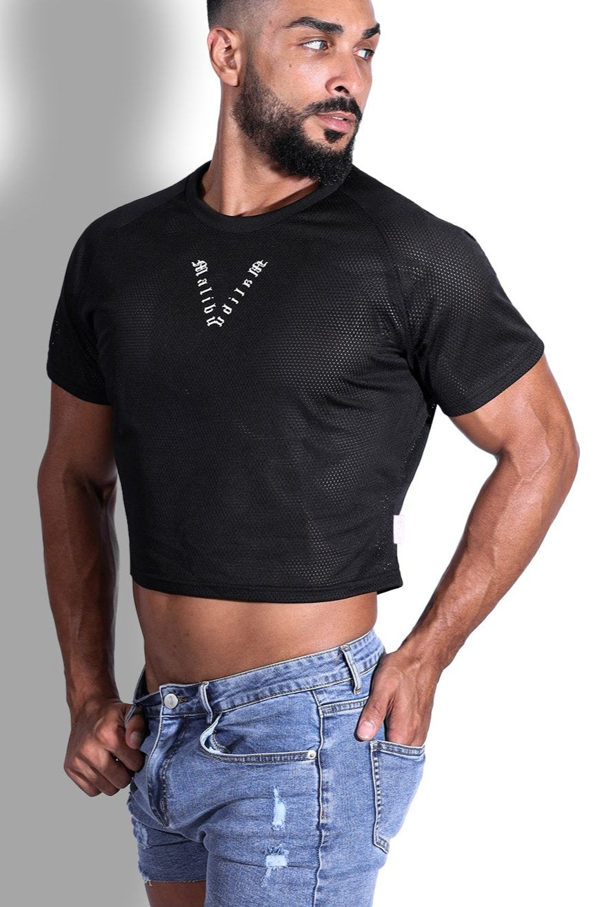 Jersey Mesh Cropped T-Shirt - Midnight Black