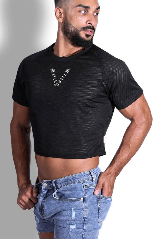 Jersey Mesh Cropped T-Shirt - Midnight Black
