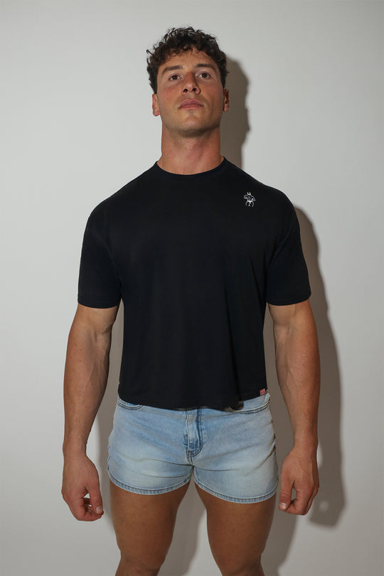 Oversized Relaxed Crop Top - Midnight Black