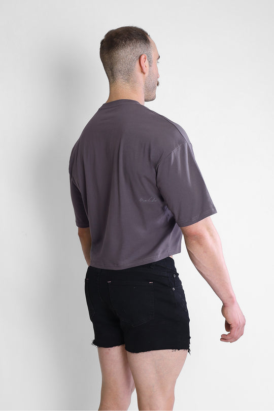 Oversized Relaxed Crop Top - Dark Grey