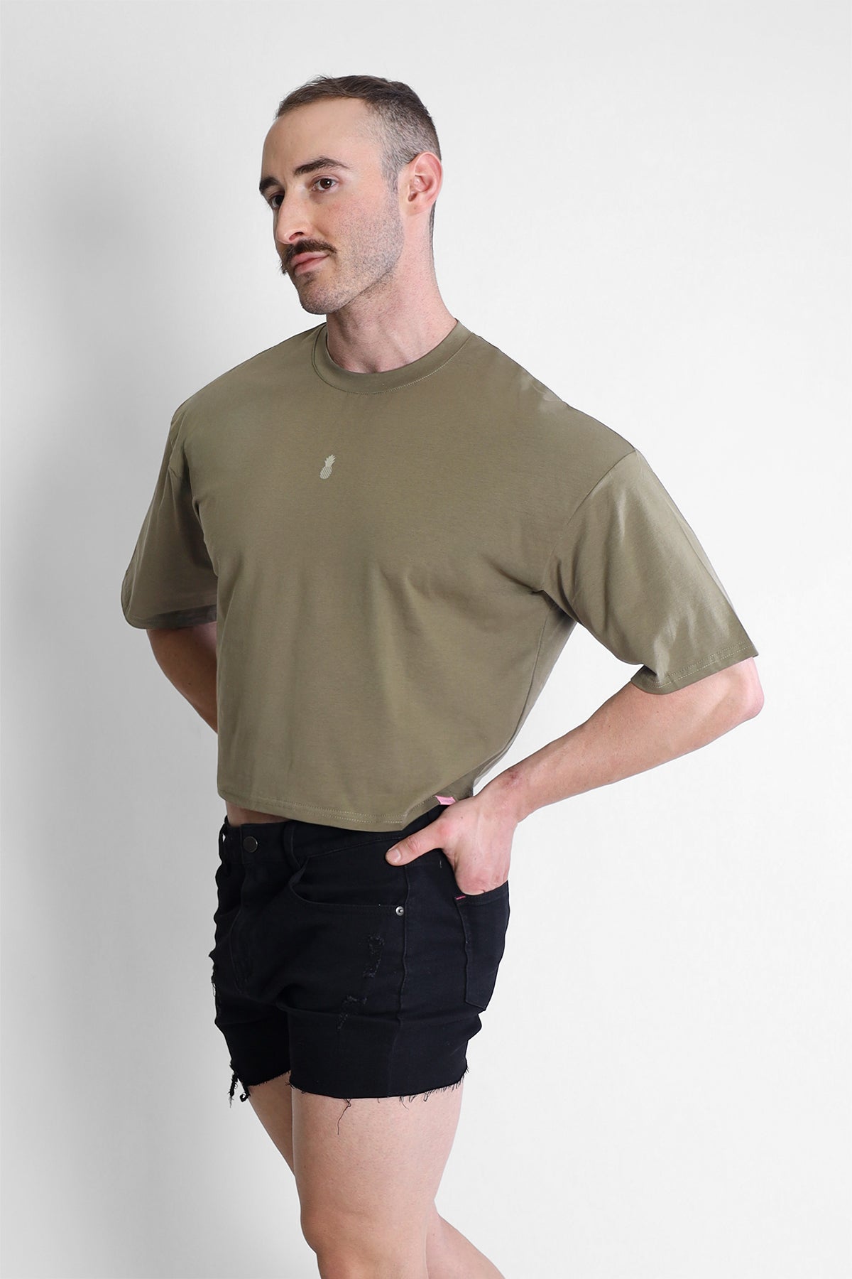 Oversized Relaxed Crop Top - Olive