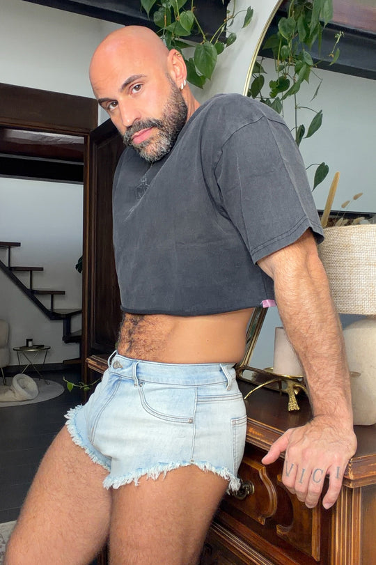 Vintage-Washed Drop-Shoulder Crop Tee - Beefcake