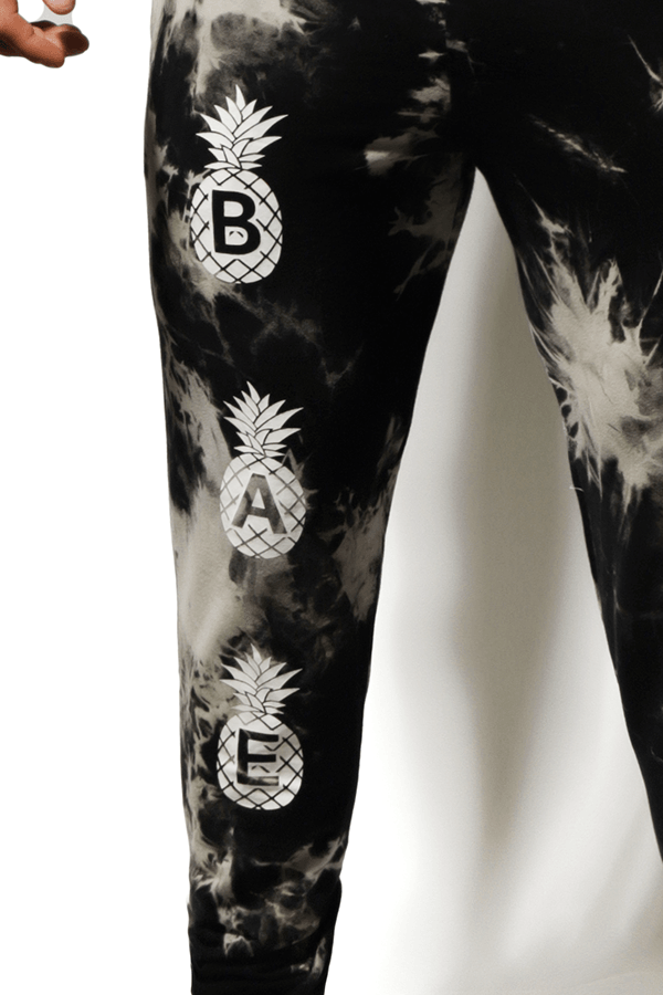 Classic Tapered Ankle Joggers - Black Tie Dye with Pineapple Print - JJ Malibu 