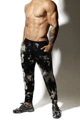 Classic Tapered Ankle Joggers - Black Tie Dye with Pineapple Print - JJ Malibu 