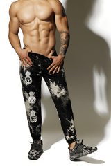 Classic Tapered Ankle Joggers - Black Tie Dye with Pineapple Print - JJ Malibu 